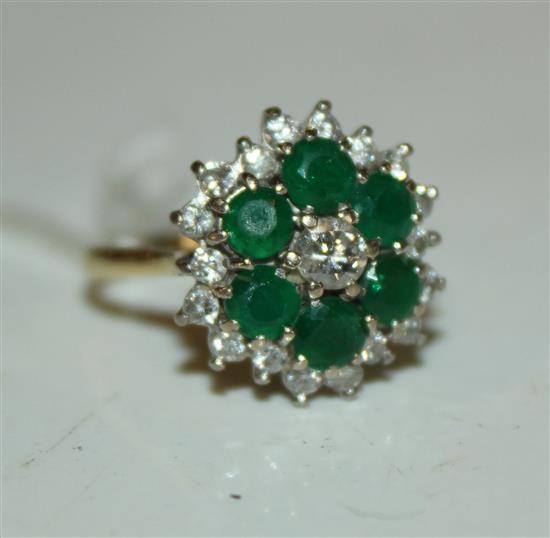 Emerald and diamond cluster ring